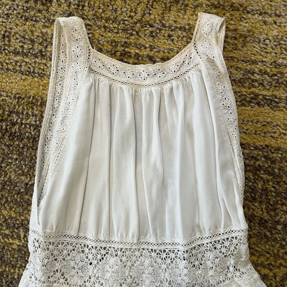 Sz XS EUC Lucky Brand white lace v neck button front summer dress with pockets - Picture 9 of 9